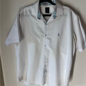 Men's White Casual Button Down Shirt with Embroidered Logo